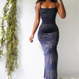 Vintage 90’s Navy Backless Glitter Gown (XS)