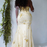 Vintage 90’s Pale Yellow Silk Beaded Gown (XS)