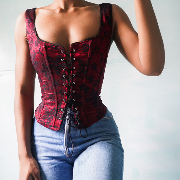 Vintage 90’s Stretch Lace Layered Corset Top (XS)