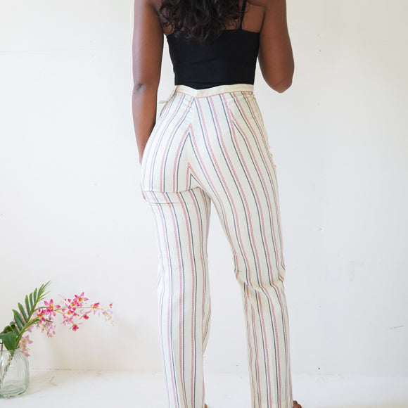 Vintage 60s Cream Striped Trousers (24-25”)