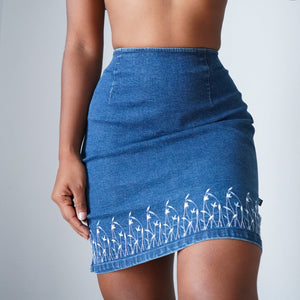 Vintage 90’s Stretch Denim Mini Skirt (M)