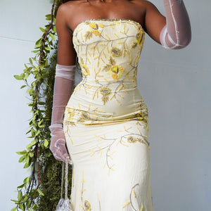 Vintage 90’s Pale Yellow Silk Beaded Gown (XS)