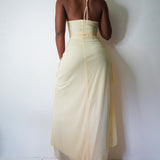 Vintage Y2K Pale Yellow Halter Ruffle Dress (S)