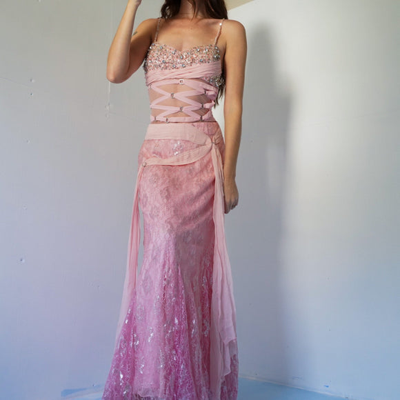 Vintage pink silk and diamond gown.