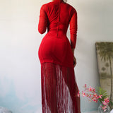 Vintage 90’s Red Fringe Hem Dress (S-M)