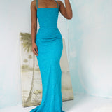 Vintage 90’s Turquoise Glitter Lace Up Gown (M-L)