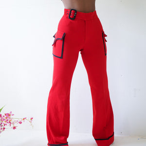 Vintage 70’s Bright Red Buckle Detail Flares (27”)