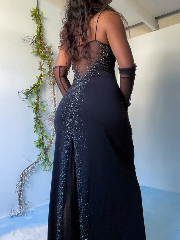 Vintage 90’s Sheer Panel Beaded Back Gown (M)