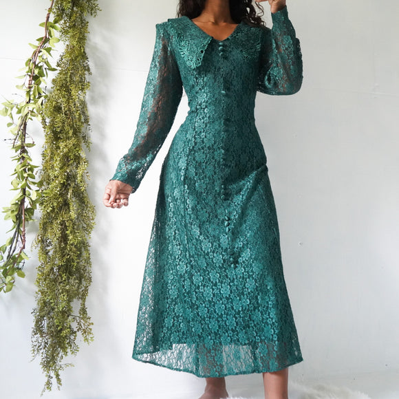 Vintage 90’s Green Lace Tea Length Dress (L)