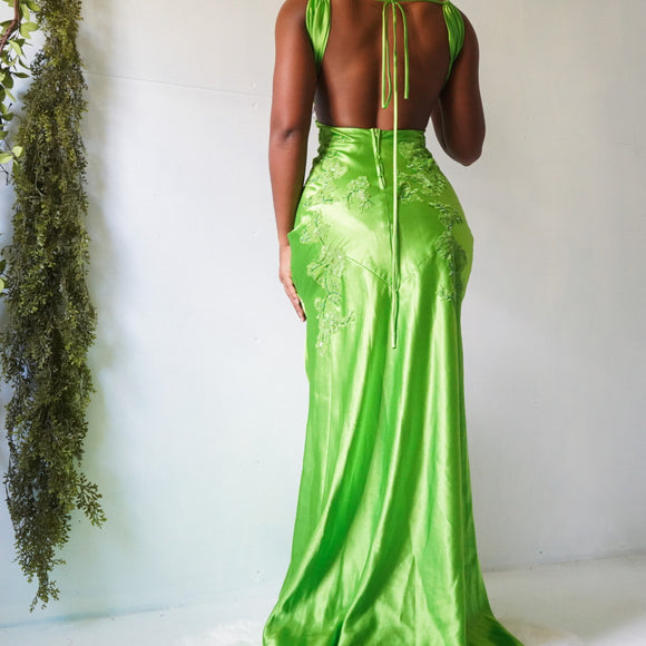 Vintage Y2K Green Satin Gown (S)