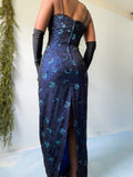 Vintage 90’s Blue/Black Layered Floral Gown (XS-S)