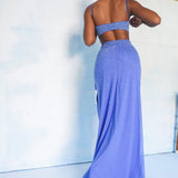 Vintage 90’s Periwinkle Backless Beaded Gown (M)