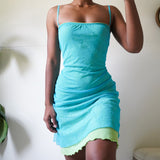 Vintage 90’s Aqua and Pastel Green Layered Slip Dress (M-L)