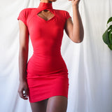 Vintage 80’s Red Cutout Neckline Mini Dress (S)