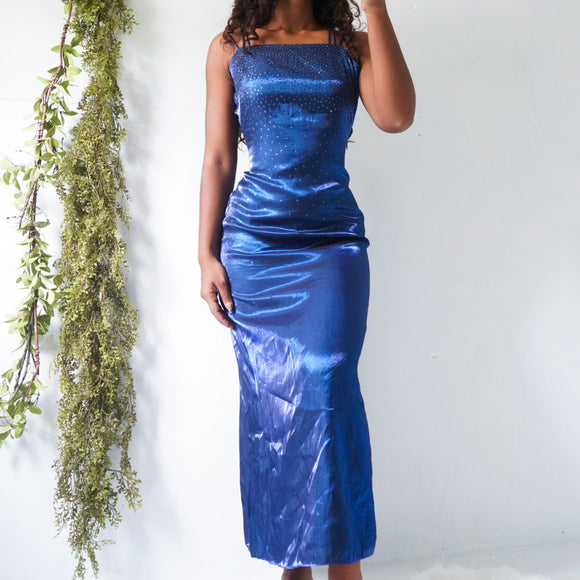 Vintage 90’s Metallic Blue Prom Dress (XS)