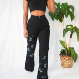 Vintage 90’s Black Butterfly Print Flared Jeans (29-30”)