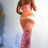 Vintage Y2K Peach/Pink Lace Corset Gown (S)