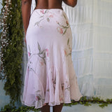 Vintage Y2K Romantic Floral Godet Skirt (S)