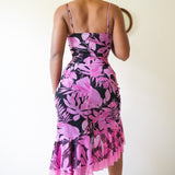Vintage 90’s Pink Tropical Floral Ruffle Hem Dress (S)