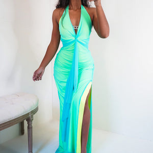 Vintage Y2K Neon Layered Backless Gown (XS)