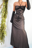 Vintage 90’s Nude/Black Beaded Detail Layered Gown (M)