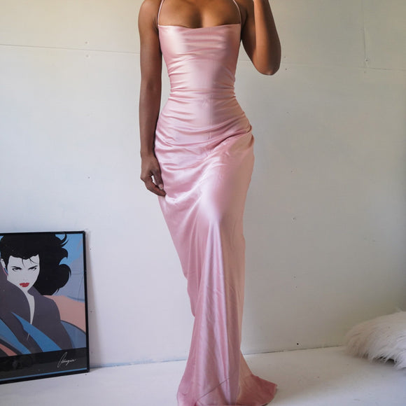 Vintage 90’s Pastel Pink Satin Bias Gown (M)