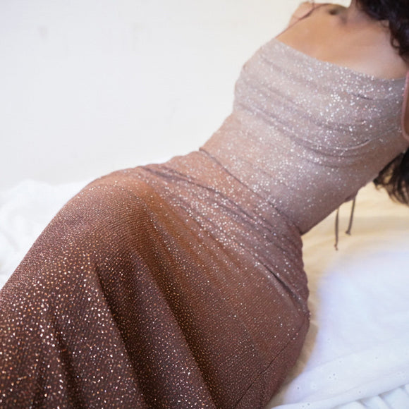 Vintage 90s Ombré Coffee Glitter Gown (XS)