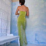 Vintage 90's green corset shimmer gown.