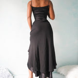 Vintage Y2K Black Silk Corset Dress (S)