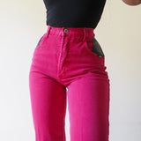 Vintage 90’s Faded Red Leather Detail Western Jeans (25-26”)