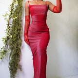 Vintage 90’s Cherry Metallic Shimmer Backless Gown (M)
