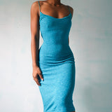 Vintage 90’s Turquoise Glitter Low Back Dress (S)
