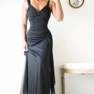 Vintage 90’s Ruched Black Gown (S)
