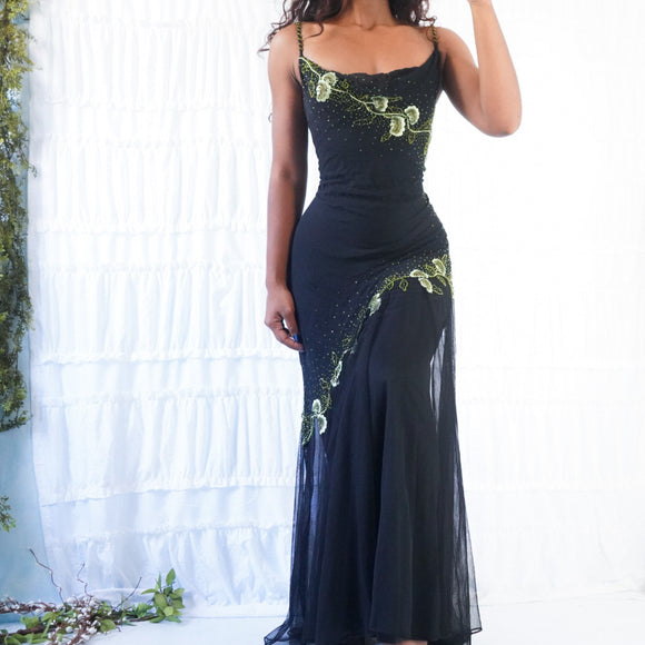 Y2K Silk Embroidered Detail Gown (M)