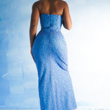 Vintage Y2K Shimmer Textured Knit Strapless Gown (S)