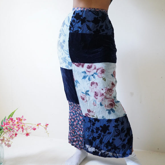 Vintage 90’s Silk Velvet Patchwork Skirt (M)