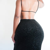 Vintage 90’s Glitter Backless Gown With Asymmetric Neckline (M)