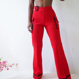 Vintage 70’s Bright Red Buckle Detail Flares (27”)